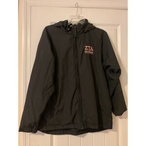 Zeta Tau Alpha black full zip hooded rain jacket greek life sorority jacket LG